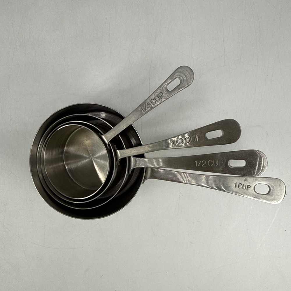 Vintage AMCO Measuring Cups Set 4 (1 Cup, 1/2, 1/3, 1/4) Stainless Korea (864)
